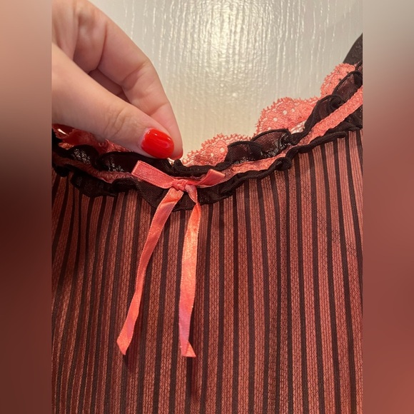 Vintage Coral & Brown Pinstripe and Lace Lingerie - Picture 7 of 7